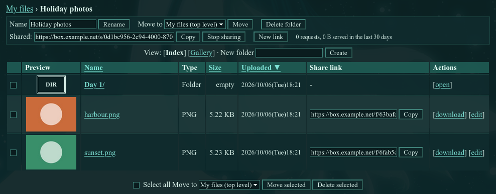 Inside a folder, with its rename, move and share buttons