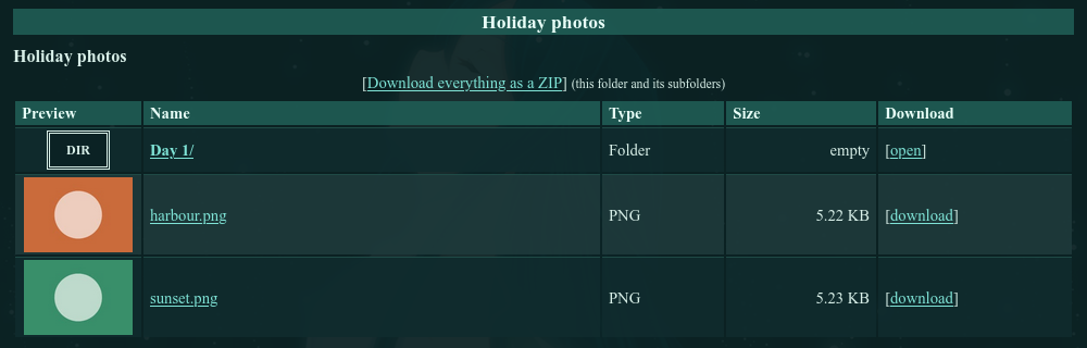 A shared folder as visitors see it